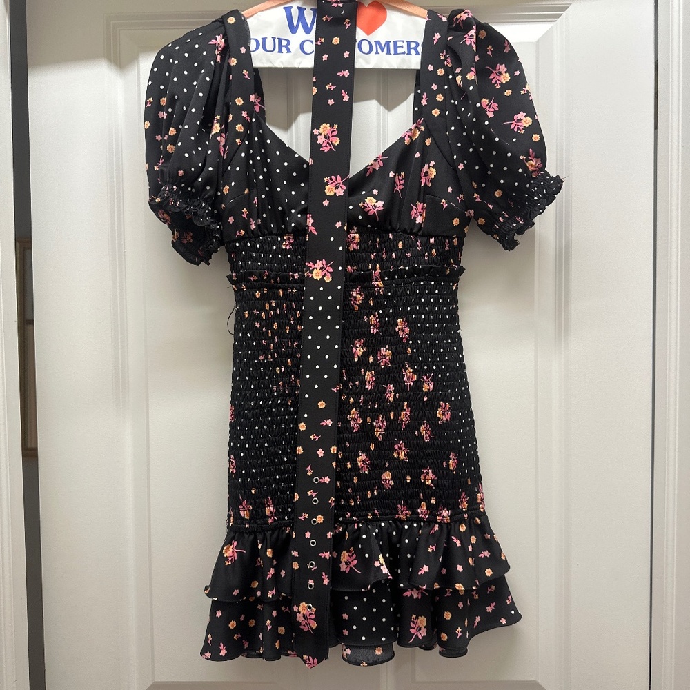 Like new - For Love and Lemons 🍋 black mini floral dress - size s